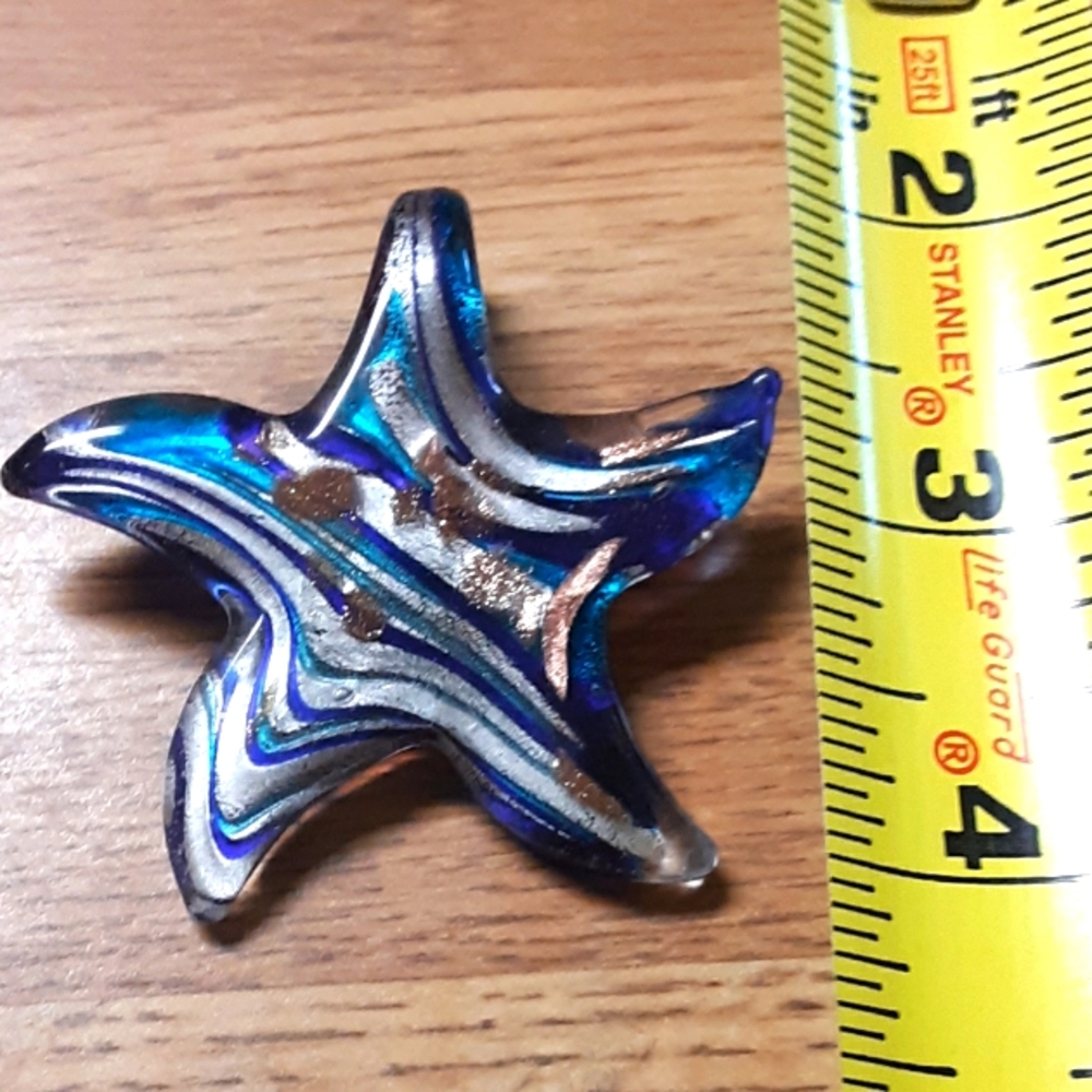 2/$25 Gorgeous Glass Starfish Pendant Blues, Silver, Copper Flecks